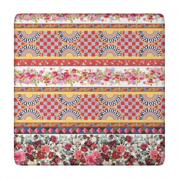 Pioneer Flower Floral Print Pattern Square Fitted Tablecloth with Elastic Edge,Square Table Cover,Washable Elastic Table Cover for Home Kitchen Party Decor 34"x34"