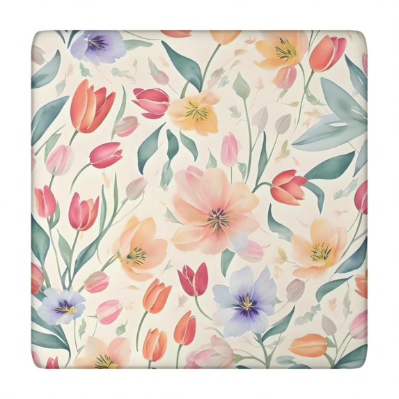 Pioneer Flower Floral Print Pattern Square Fitted Tablecloth with Elastic Edge,Square Table Cover,Washable Elastic Table Cover for Home Kitchen Party Decor 34"x34"