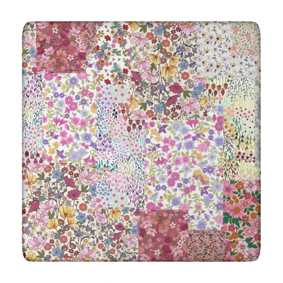 Pioneer Flower Floral Print Pattern Square Fitted Tablecloth with Elastic Edge,Square Table Cover,Washable Elastic Table Cover for Home Kitchen Party Decor 34"x34"