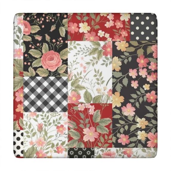 Pioneer Flower Floral Print Pattern Square Fitted Tablecloth with Elastic Edge,Square Table Cover,Washable Elastic Table Cover for Home Kitchen Party Decor 34"x34"