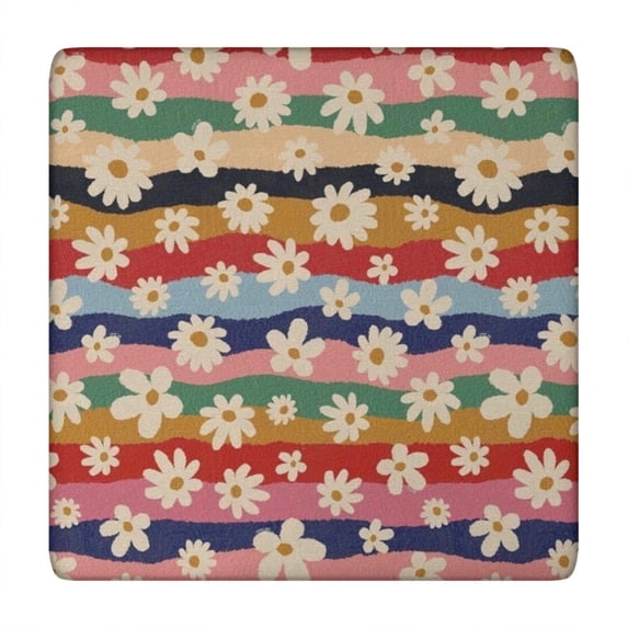 Pioneer Flower Floral Print Pattern Square Fitted Tablecloth with Elastic Edge,Square Table Cover,Washable Elastic Table Cover for Home Kitchen Party Decor 34"x34"