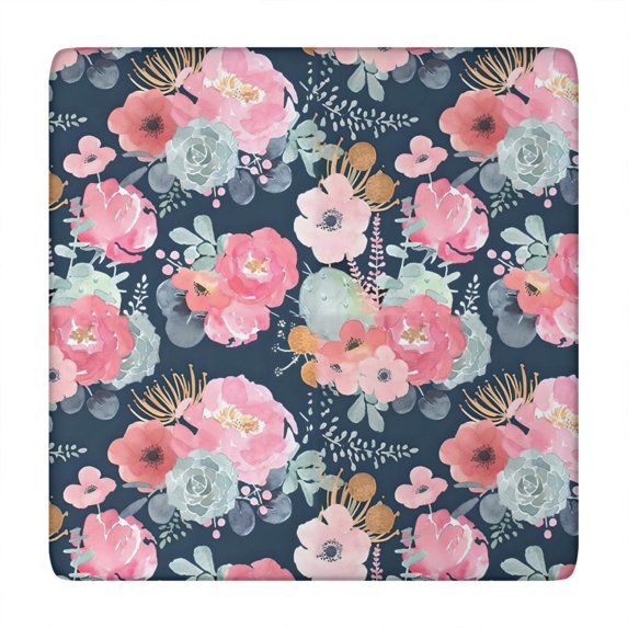Pioneer Flower Floral Print Pattern Square Fitted Tablecloth with Elastic Edge,Square Table Cover,Washable Elastic Table Cover for Home Kitchen Party Decor 34"x34"