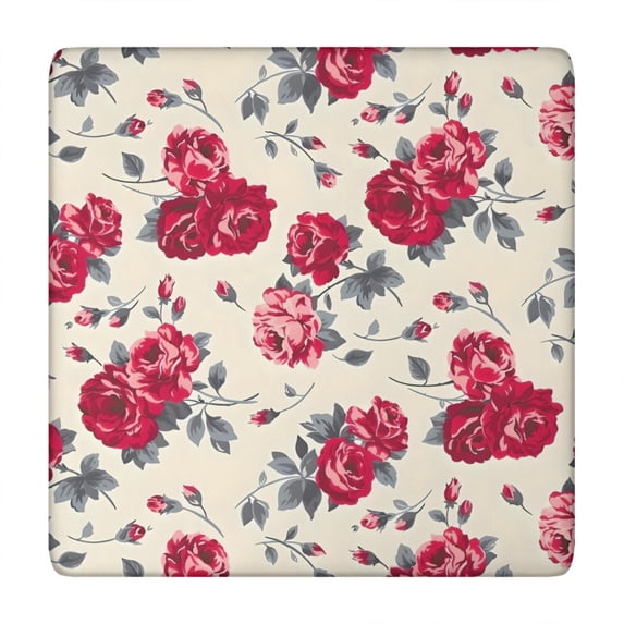 Pioneer Flower Floral Print Pattern Square Fitted Tablecloth with Elastic Edge,Square Table Cover,Washable Elastic Table Cover for Home Kitchen Party Decor 34"x34"