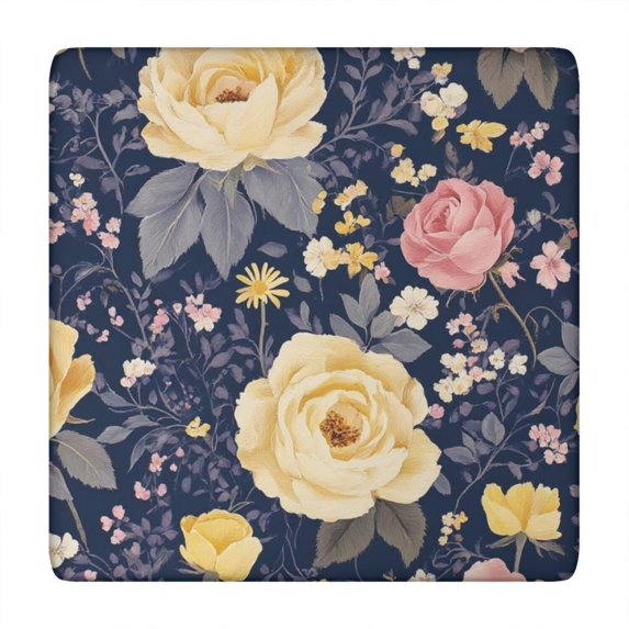 Pioneer Flower Floral Print Pattern Square Fitted Tablecloth with Elastic Edge,Square Table Cover,Washable Elastic Table Cover for Home Kitchen Party Decor 34"x34"