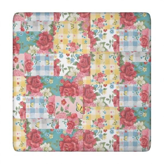 Pioneer Flower Floral Print Pattern Square Fitted Tablecloth with Elastic Edge,Square Table Cover,Washable Elastic Table Cover for Home Kitchen Party Decor 34"x34"