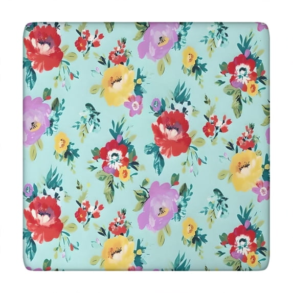 Pioneer Flower Floral Print Pattern Square Fitted Tablecloth with Elastic Edge,Square Table Cover,Washable Elastic Table Cover for Home Kitchen Party Decor 34"x34"