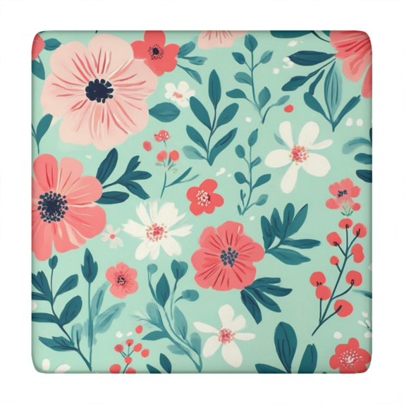 Pioneer Flower Floral Print Pattern Square Fitted Tablecloth with Elastic Edge,Square Table Cover,Washable Elastic Table Cover for Home Kitchen Party Decor 34"x34"