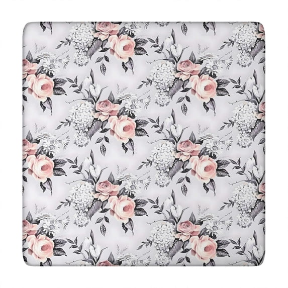 Pioneer Flower Floral Print Pattern Square Fitted Tablecloth with Elastic Edge,Square Table Cover,Washable Elastic Table Cover for Home Kitchen Party Decor 34"x34"