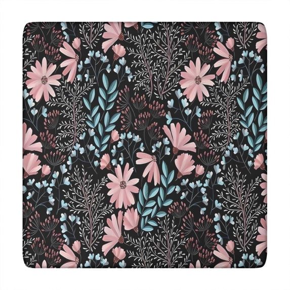 Pioneer Flower Floral Print Pattern Square Fitted Tablecloth with Elastic Edge,Square Table Cover,Washable Elastic Table Cover for Home Kitchen Party Decor 34"x34"