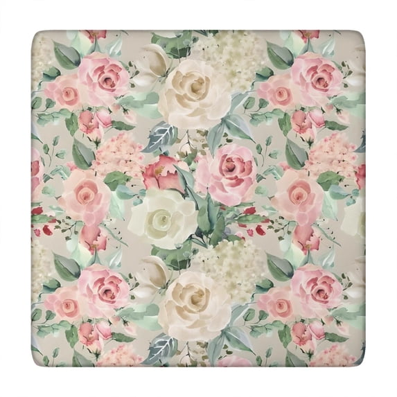 Pioneer Flower Floral Print Pattern Square Fitted Tablecloth with Elastic Edge,Square Table Cover,Washable Elastic Table Cover for Home Kitchen Party Decor 34"x34"