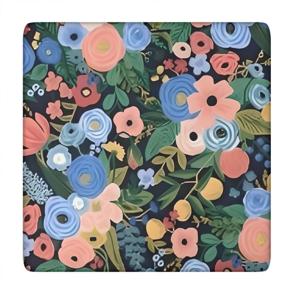Pioneer Flower Floral Print Pattern Square Fitted Tablecloth with Elastic Edge,Square Table Cover,Washable Elastic Table Cover for Home Kitchen Party Decor 34"x34"