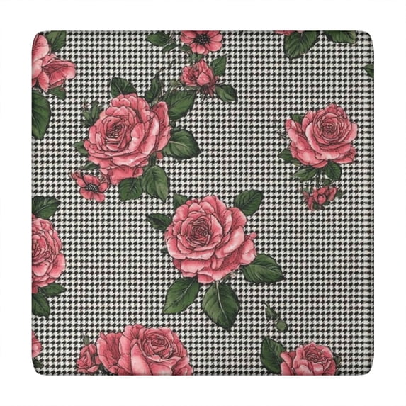 Pioneer Flower Floral Print Pattern Square Fitted Tablecloth with Elastic Edge,Square Table Cover,Washable Elastic Table Cover for Home Kitchen Party Decor 34"x34"