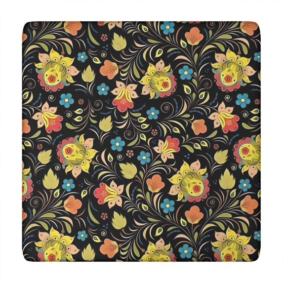 Pioneer Flower Floral Print Pattern Square Fitted Tablecloth with Elastic Edge,Square Table Cover,Washable Elastic Table Cover for Home Kitchen Party Decor 34"x34"