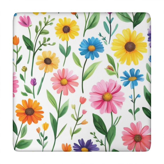 Pioneer Flower Floral Print Pattern Square Fitted Tablecloth with Elastic Edge,Square Table Cover,Washable Elastic Table Cover for Home Kitchen Party Decor 34"x34"