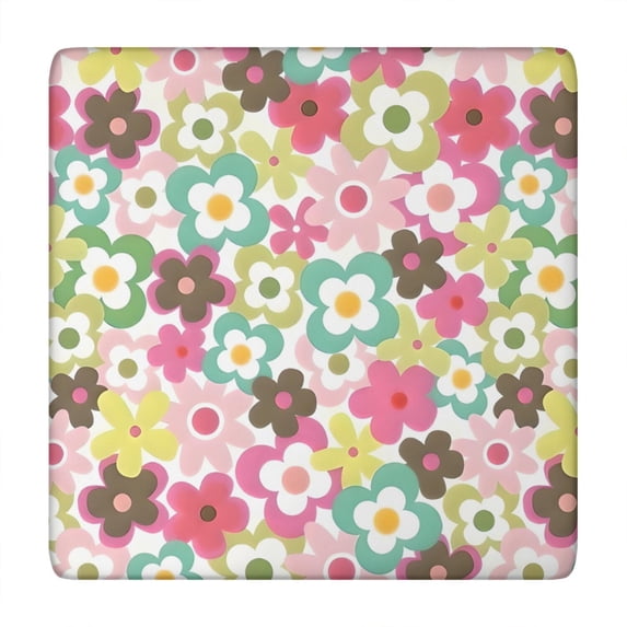 Pioneer Flower Floral Print Pattern Square Fitted Tablecloth with Elastic Edge,Square Table Cover,Washable Elastic Table Cover for Home Kitchen Party Decor 34"x34"