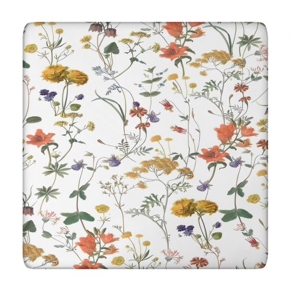 Pioneer Flower Floral Print Pattern Square Fitted Tablecloth with Elastic Edge,Square Table Cover,Washable Elastic Table Cover for Home Kitchen Party Decor 34"x34"