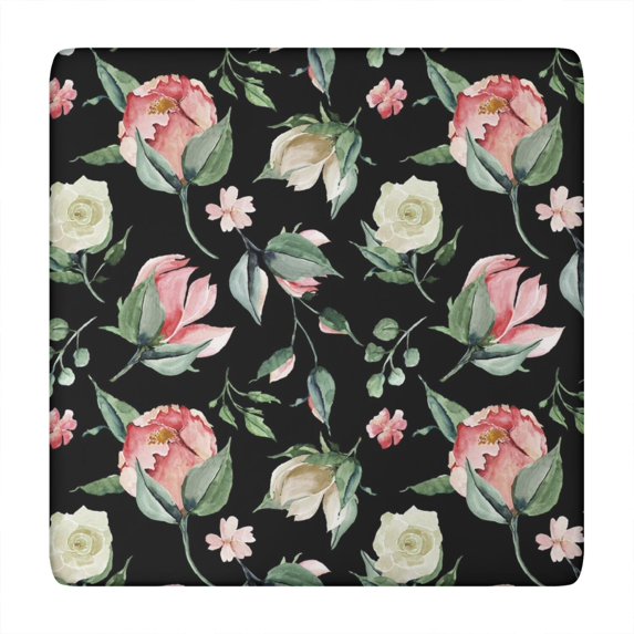 Pioneer Flower Floral Print Pattern Square Fitted Tablecloth with Elastic Edge,Square Table Cover,Washable Elastic Table Cover for Home Kitchen Party Decor 34"x34"