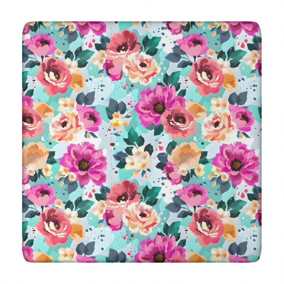 Pioneer Flower Floral Print Pattern Square Fitted Tablecloth with Elastic Edge,Square Table Cover,Washable Elastic Table Cover for Home Kitchen Party Decor 34"x34"