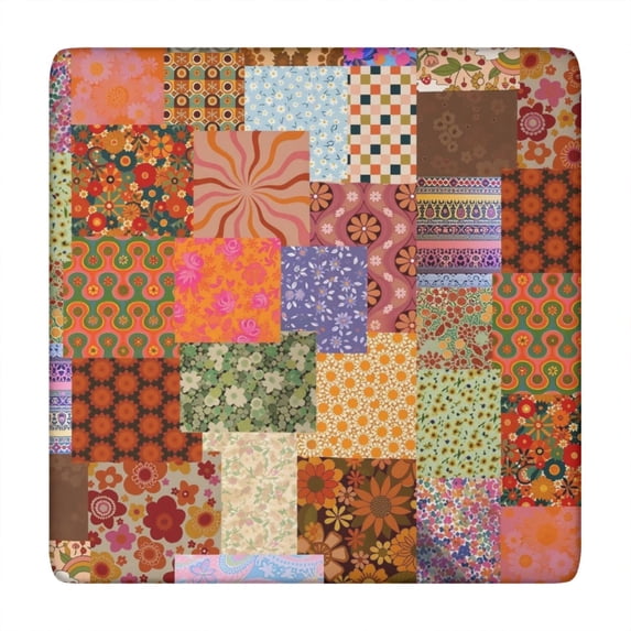 Pioneer Flower Floral Print Pattern Square Fitted Tablecloth with Elastic Edge,Square Table Cover,Washable Elastic Table Cover for Home Kitchen Party Decor 34"x34"
