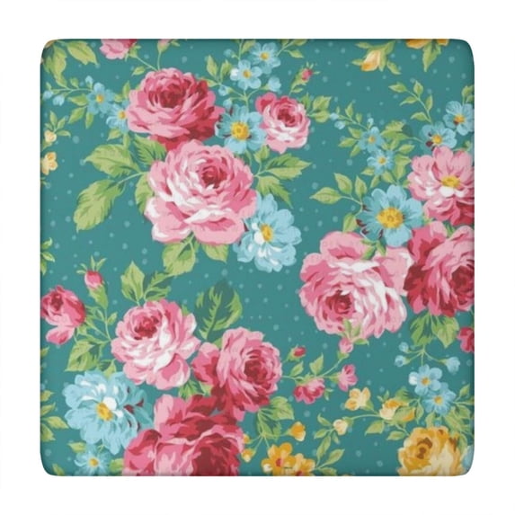 Pioneer Flower Floral Print Pattern Square Fitted Tablecloth with Elastic Edge,Square Table Cover,Washable Elastic Table Cover for Home Kitchen Party Decor 34"x34"