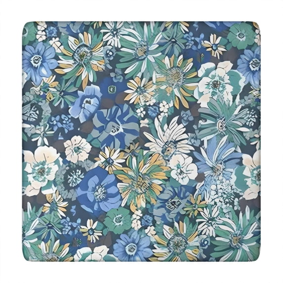 Pioneer Flower Floral Print Pattern Square Fitted Tablecloth with Elastic Edge,Square Table Cover,Washable Elastic Table Cover for Home Kitchen Party Decor 34"x34"