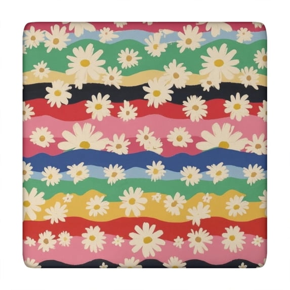 Pioneer Flower Floral Print Pattern Square Fitted Tablecloth with Elastic Edge,Square Table Cover,Washable Elastic Table Cover for Home Kitchen Party Decor 34"x34"