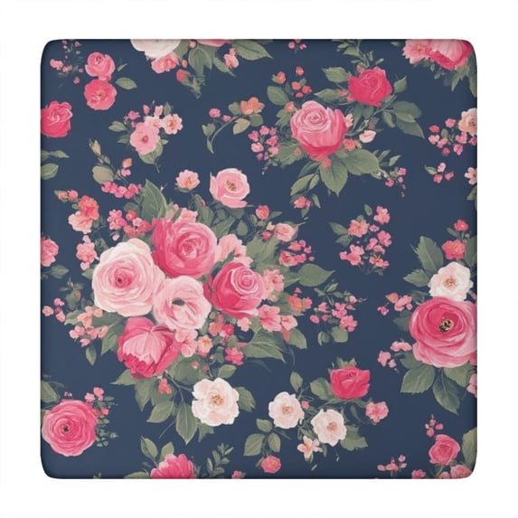 Pioneer Flower Floral Print Pattern Square Fitted Tablecloth with Elastic Edge,Square Table Cover,Washable Elastic Table Cover for Home Kitchen Party Decor 34"x34"