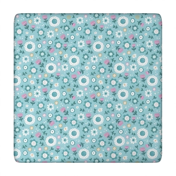Pioneer Flower Floral Print Pattern Square Fitted Tablecloth with Elastic Edge,Square Table Cover,Washable Elastic Table Cover for Home Kitchen Party Decor 34"x34"