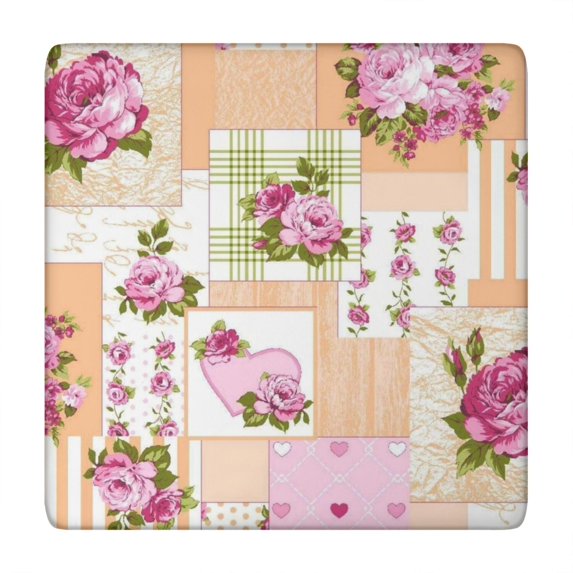 Pioneer Flower Floral Print Pattern Square Fitted Tablecloth with Elastic Edge,Square Table Cover,Washable Elastic Table Cover for Home Kitchen Party Decor 34"x34"