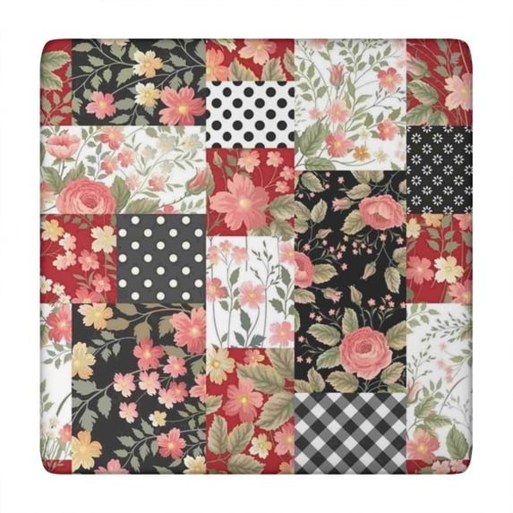 Pioneer Flower Floral Print Pattern Square Fitted Tablecloth with Elastic Edge,Square Table Cover,Washable Elastic Table Cover for Home Kitchen Party Decor 34"x34"