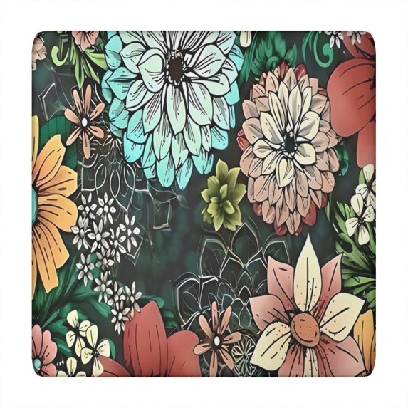 Pioneer Flower Floral Print Pattern Square Fitted Tablecloth with Elastic Edge,Square Table Cover,Washable Elastic Table Cover for Home Kitchen Party Decor 34"x34"