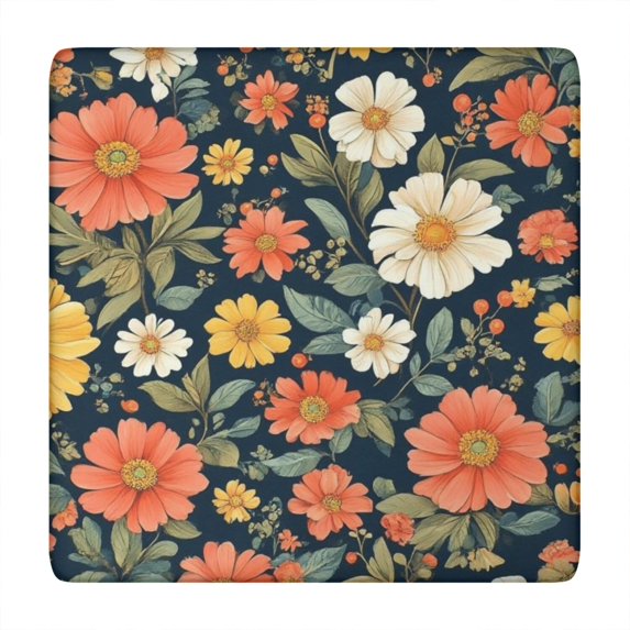 Pioneer Flower Floral Print Pattern Square Fitted Tablecloth with Elastic Edge,Square Table Cover,Washable Elastic Table Cover for Home Kitchen Party Decor 34"x34"