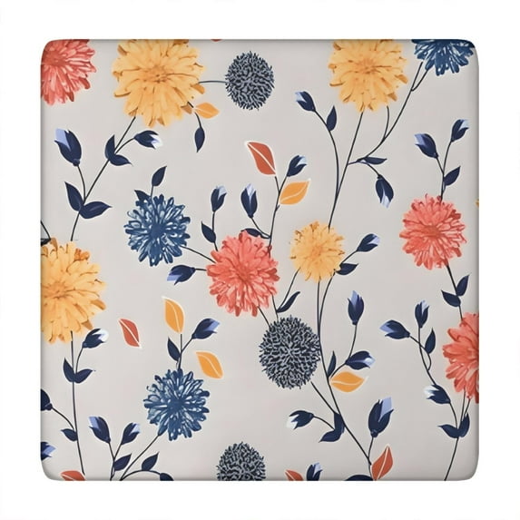 Pioneer Flower Floral Print Pattern Square Fitted Tablecloth with Elastic Edge,Square Table Cover,Washable Elastic Table Cover for Home Kitchen Party Decor 34"x34"