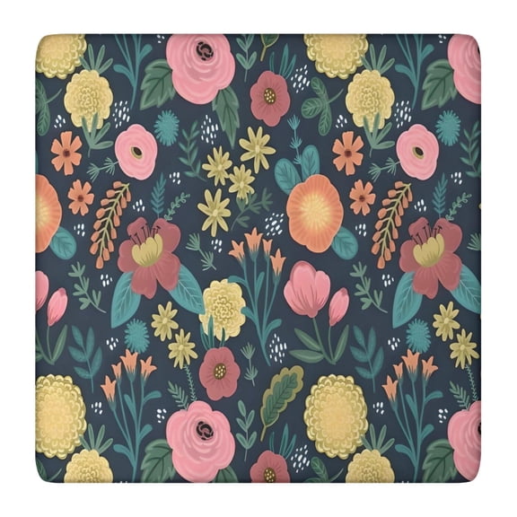 Pioneer Flower Floral Print Pattern Square Fitted Tablecloth with Elastic Edge,Square Table Cover,Washable Elastic Table Cover for Home Kitchen Party Decor 36"x36"