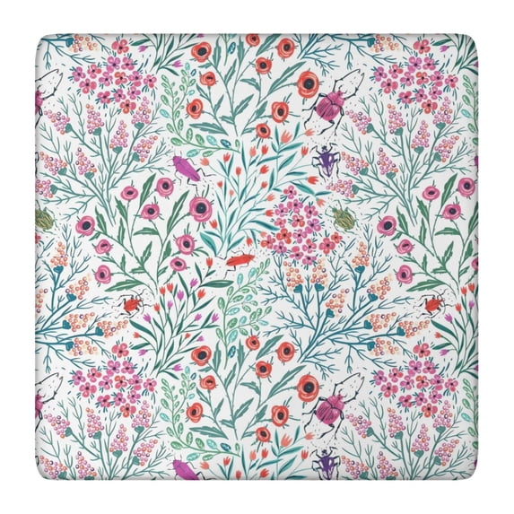 Pioneer Flower Floral Print Pattern Square Fitted Tablecloth with Elastic Edge,Square Table Cover,Washable Elastic Table Cover for Home Kitchen Party Decor 36"x36"