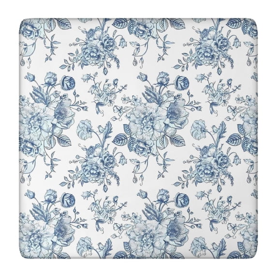 Pioneer Flower Floral Print Pattern Square Fitted Tablecloth with Elastic Edge,Square Table Cover,Washable Elastic Table Cover for Home Kitchen Party Decor 36"x36"