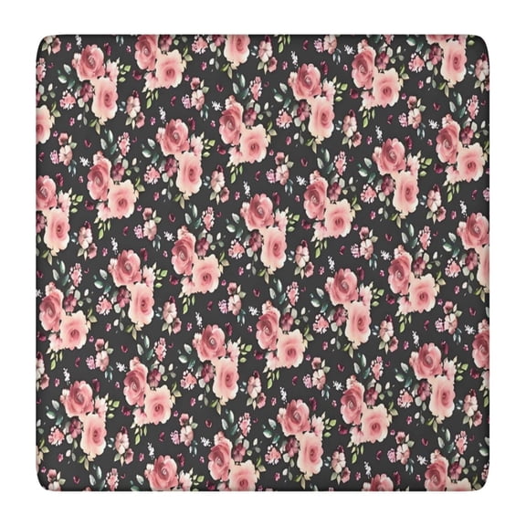 Pioneer Flower Floral Print Pattern Square Fitted Tablecloth with Elastic Edge,Square Table Cover,Washable Elastic Table Cover for Home Kitchen Party Decor 36"x36"