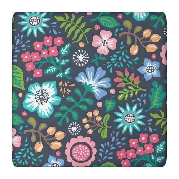 Pioneer Flower Floral Print Pattern Square Fitted Tablecloth with Elastic Edge,Square Table Cover,Washable Elastic Table Cover for Home Kitchen Party Decor 36"x36"