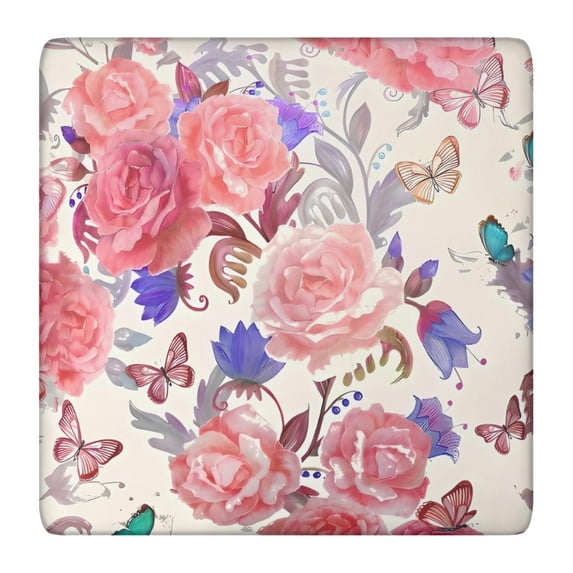 Pioneer Flower Floral Print Pattern Square Fitted Tablecloth with Elastic Edge,Square Table Cover,Washable Elastic Table Cover for Home Kitchen Party Decor 36"x36"