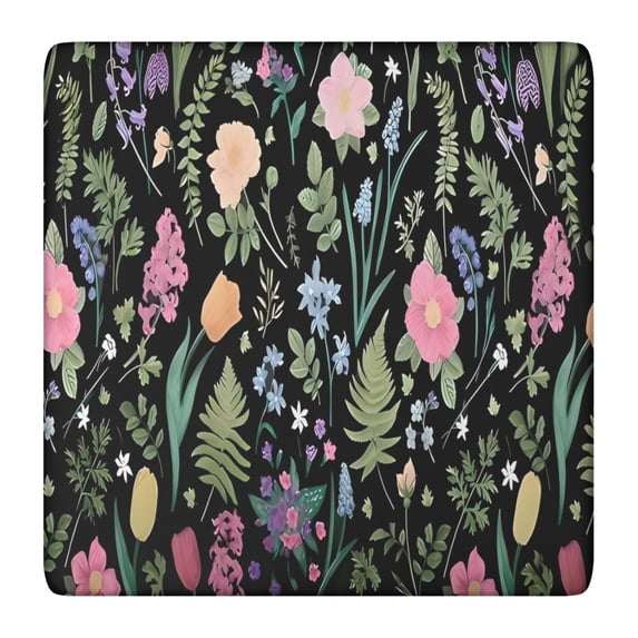 Pioneer Flower Floral Print Pattern Square Fitted Tablecloth with Elastic Edge,Square Table Cover,Washable Elastic Table Cover for Home Kitchen Party Decor 36"x36"