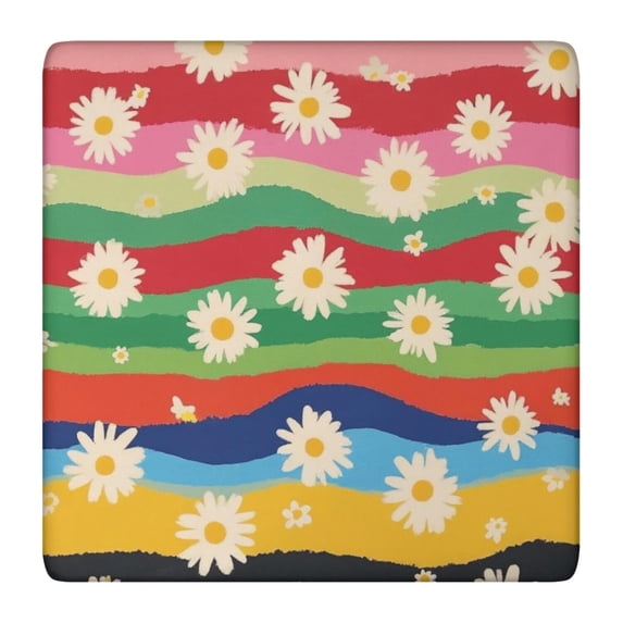 Pioneer Flower Floral Print Pattern Square Fitted Tablecloth with Elastic Edge,Square Table Cover,Washable Elastic Table Cover for Home Kitchen Party Decor 36"x36"