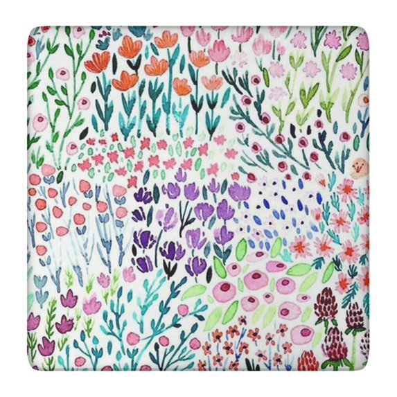 Pioneer Flower Floral Print Pattern Square Fitted Tablecloth with Elastic Edge,Square Table Cover,Washable Elastic Table Cover for Home Kitchen Party Decor 36"x36"