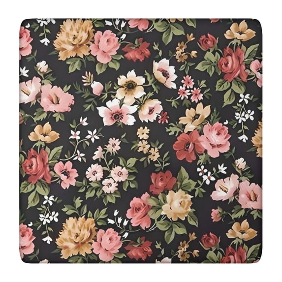 Pioneer Flower Floral Print Pattern Square Fitted Tablecloth with Elastic Edge,Square Table Cover,Washable Elastic Table Cover for Home Kitchen Party Decor 36"x36"