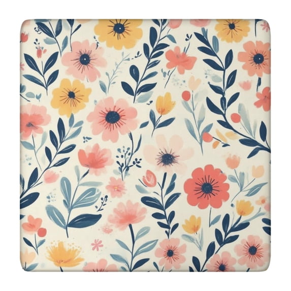 Pioneer Flower Floral Print Pattern Square Fitted Tablecloth with Elastic Edge,Square Table Cover,Washable Elastic Table Cover for Home Kitchen Party Decor 36"x36"
