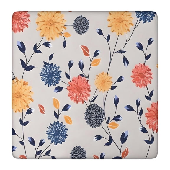 Pioneer Flower Floral Print Pattern Square Fitted Tablecloth with Elastic Edge,Square Table Cover,Washable Elastic Table Cover for Home Kitchen Party Decor 36"x36"