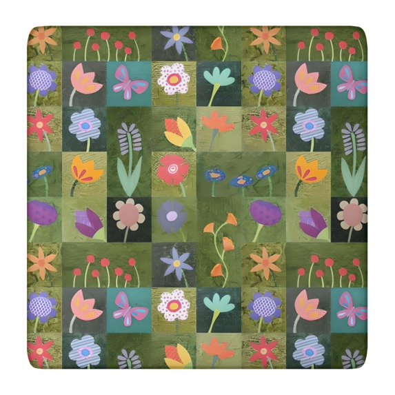 Pioneer Flower Floral Print Pattern Square Fitted Tablecloth with Elastic Edge,Square Table Cover,Washable Elastic Table Cover for Home Kitchen Party Decor 36"x36"
