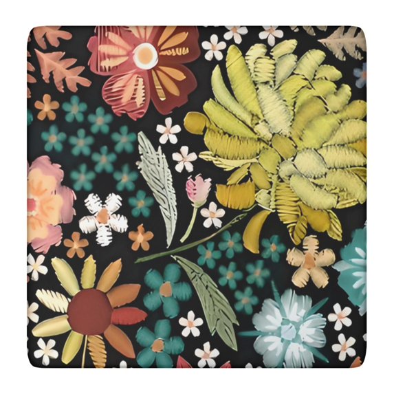 Pioneer Flower Floral Print Pattern Square Fitted Tablecloth with Elastic Edge,Square Table Cover,Washable Elastic Table Cover for Home Kitchen Party Decor 36"x36"