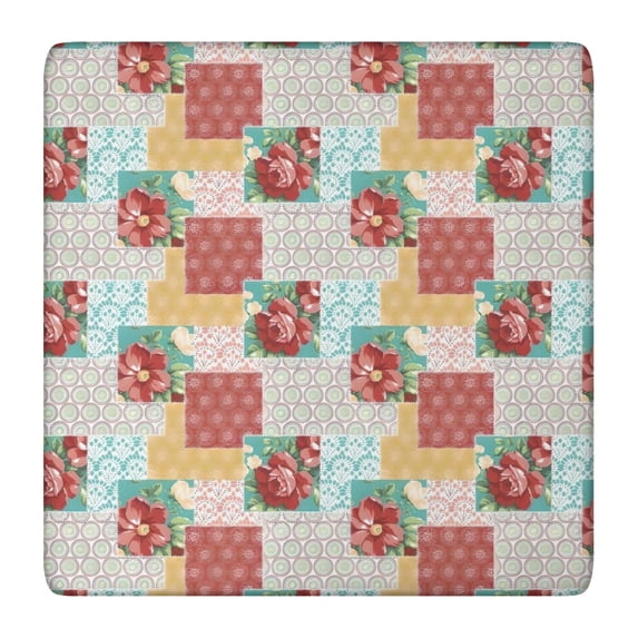 Pioneer Flower Floral Print Pattern Square Fitted Tablecloth with Elastic Edge,Square Table Cover,Washable Elastic Table Cover for Home Kitchen Party Decor 36"x36"