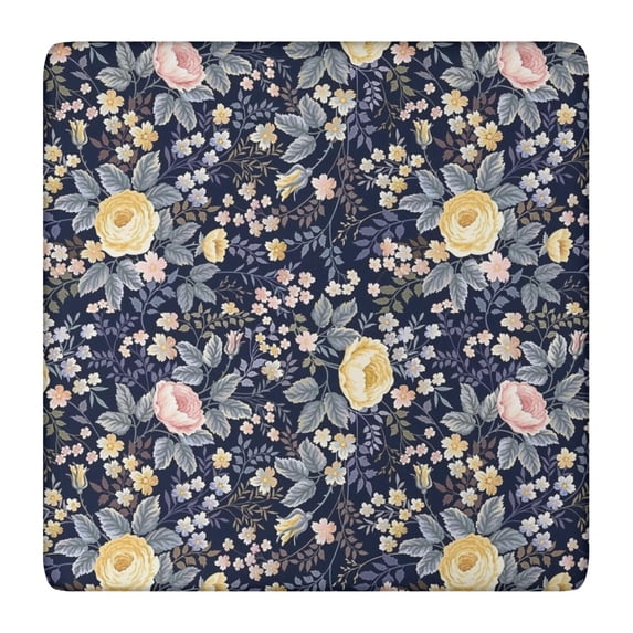 Pioneer Flower Floral Print Pattern Square Fitted Tablecloth with Elastic Edge,Square Table Cover,Washable Elastic Table Cover for Home Kitchen Party Decor 36"x36"