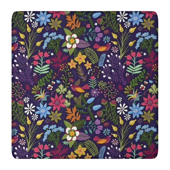 Pioneer Flower Floral Print Pattern Square Fitted Tablecloth with Elastic Edge,Square Table Cover,Washable Elastic Table Cover for Home Kitchen Party Decor 36"x36"